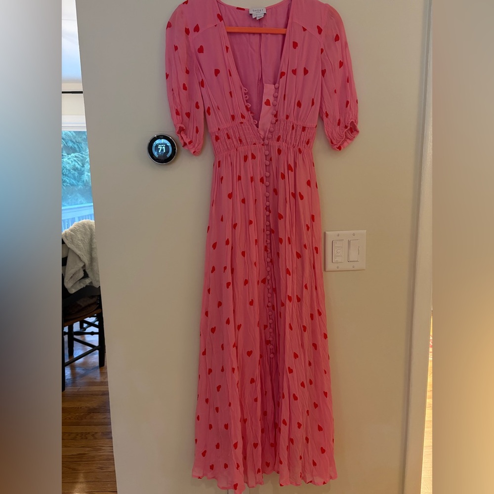Pink dress from anthropologie.